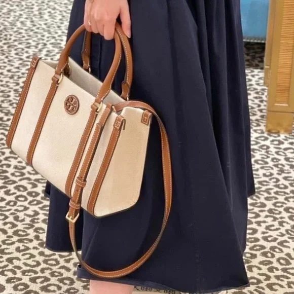 Tory Burch blake canvas Tan and Cream tote bag with brown strap - Picture 7 of 9